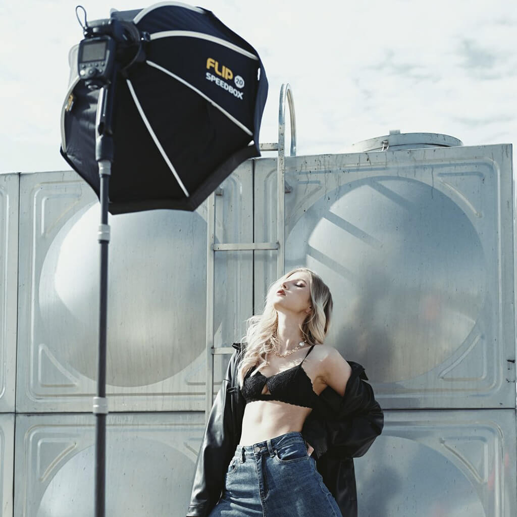 Flip softbox used outdoors