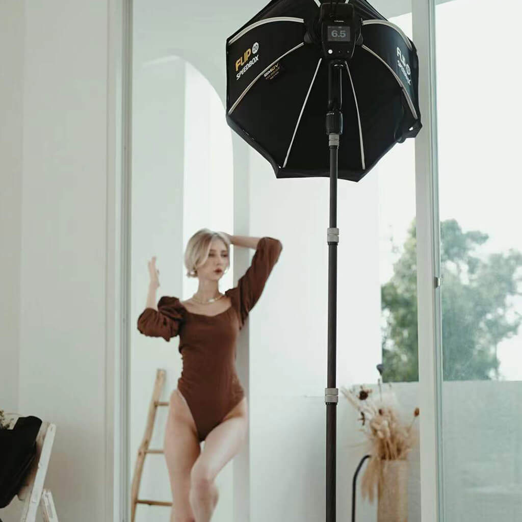 Flip softbox used indoors